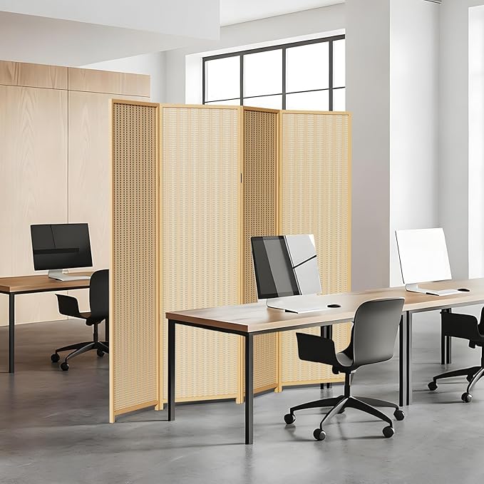 4 Panel Room Divider and Extra Wide Folding Privacy Screen, Bamboo Room Divider