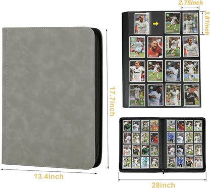 16 Pocket Ringless Side Loading Trading Card Binder, 1024 Cards PU Fixed Page Zipper Card Album for TCG Sports Game Cards, Not Fit Top Loaders (Marble Grey)