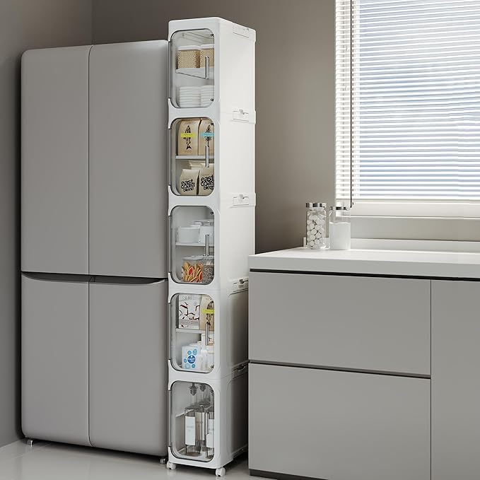 5-Tier Tall Narrow Storage Cabinet, Slim Bathroom Storage Cabinet