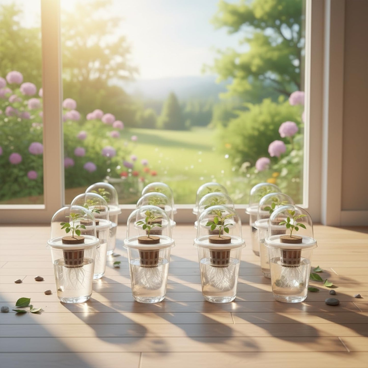 ROIKETU 12 Pack Transparent Hydroponic Cups with Humidity Domes,Hydroponic Growing System for Seedlings,Seed Starting Cups for Seed Starting,Root Monitoring