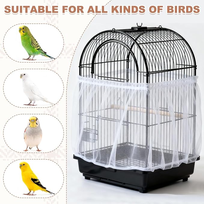 Bird Cage Seed Catcher, Bird Cage Net Cover Seeds Guard, Universal Birdcage Accessories, Green, Circumference 59.1"-86.6", Height 15.7" for Parrot Cockatiel Enclosures