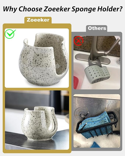 Sponge Holder for Kitchen Sink, Ceramic Dish Sponge Dish Rack Scrubby Caddy
