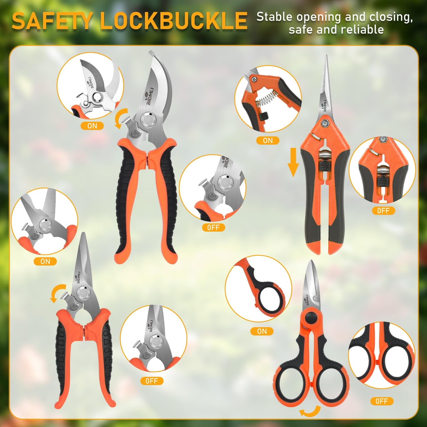 4-Pack Multifunctional Garden Scissors Set-BIDMLI Stainless Steel Pruning &Floral Shears with One-Piece Handle Blades for Tree Pruning, Flower Trimming, and Fruit Picking Tasks at Home&Garden Tool.