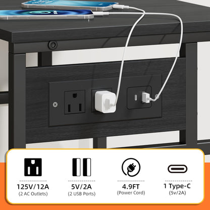 3 Tier Large Printer Stand with Power Outlet/Adjustable Storage Shelf, Rolling Cart with Wheels, Printer Table for Home Office 3D Printer/Heat Press/Laster, 22"×15" Black
