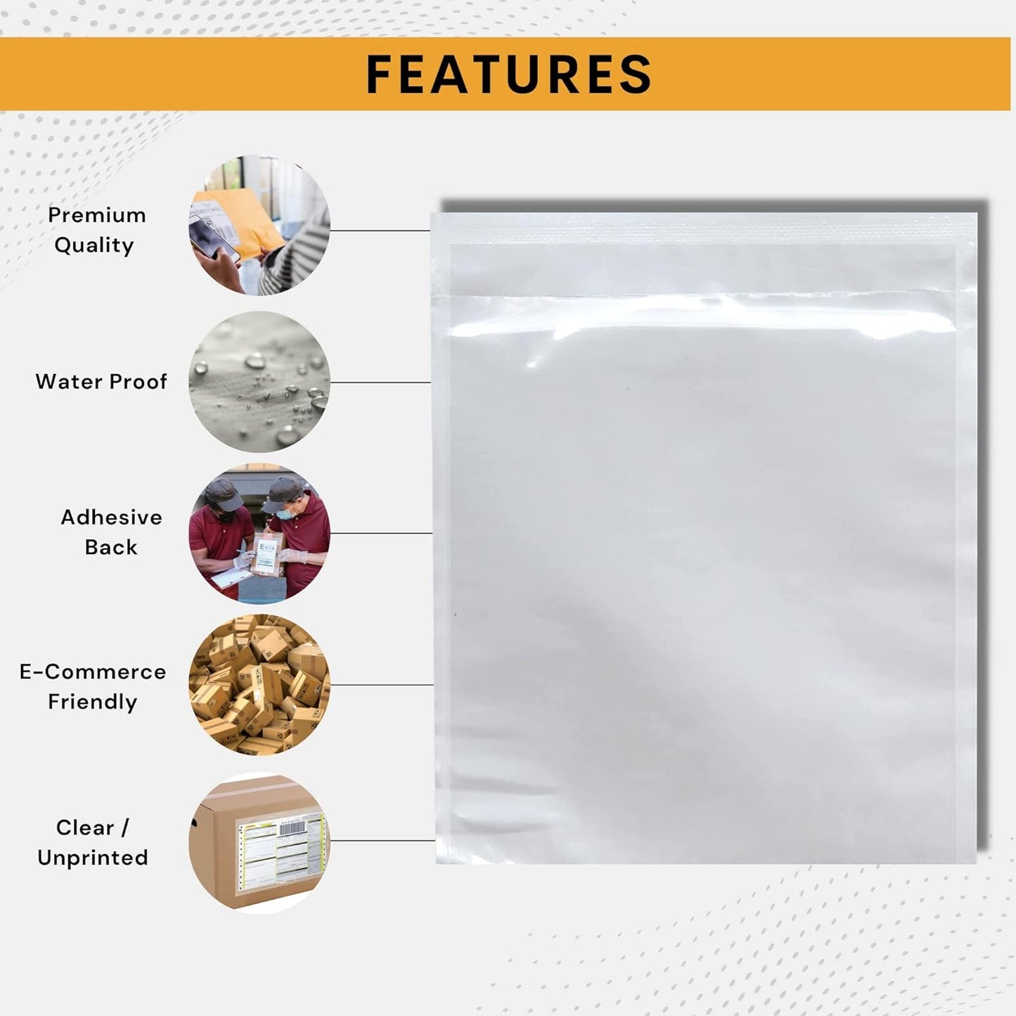 200 Pack 7"x10" Shipping Label Sleeves – Clear Self-Adhesive Packing Slip Pouches, Waterproof Packing List Envelopes – Ideal for Shipping Documents, Mailing Labels, Invoices & Packing Slips