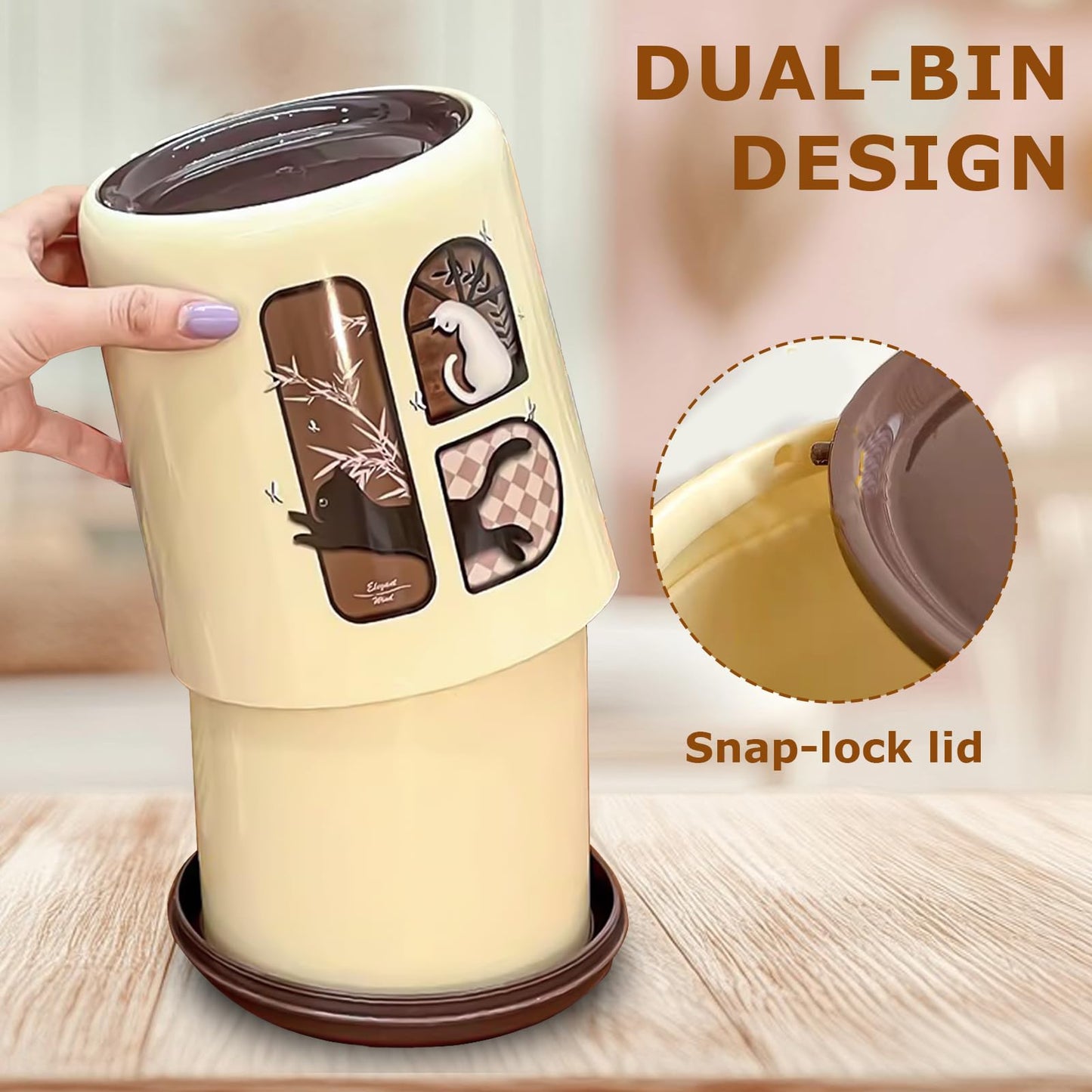 Folemah Vintage Style Desktop Trash Can, Large Capacity Cute Swing Lid Design, Creative Home Office Desktop Trash Bin, Stylish and Tabletop Garbage Can