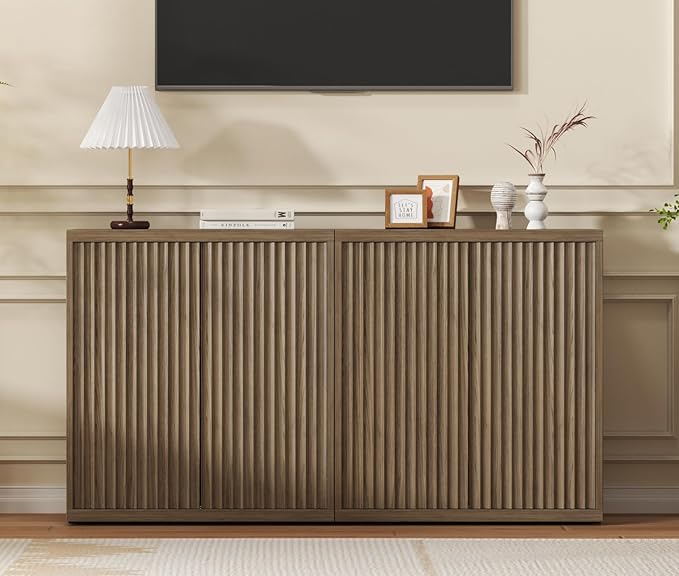 Fluted Sideboard Cabinet with Storage, Mid Century Modern Accent Cabinet