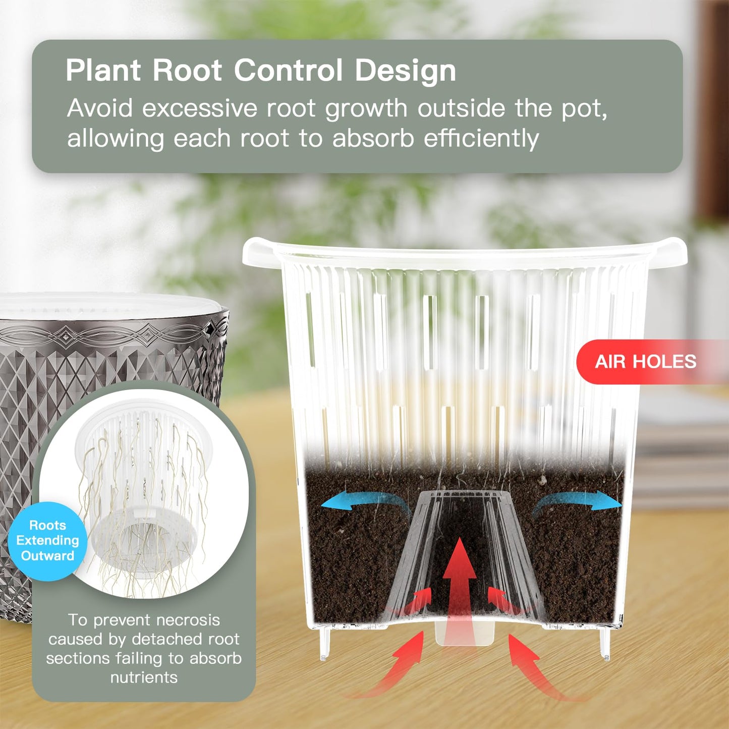QCQHDU 2 Pack Self Watering Pots, 7.2 Inch Flower Pots with Drainage Holes and Water Filling Port, Plastic Garden Planter for Indoor Outdoor Plants (Gray)
