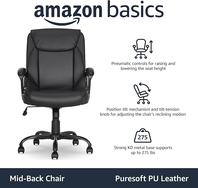 Amazon Basics Classic Puresoft PU Padded Mid-Back Office Desk Chair