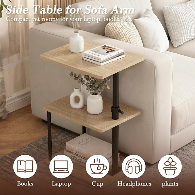 Faesun 360° Swivel Side Table for Height Adjustable, C Shaped End Table for