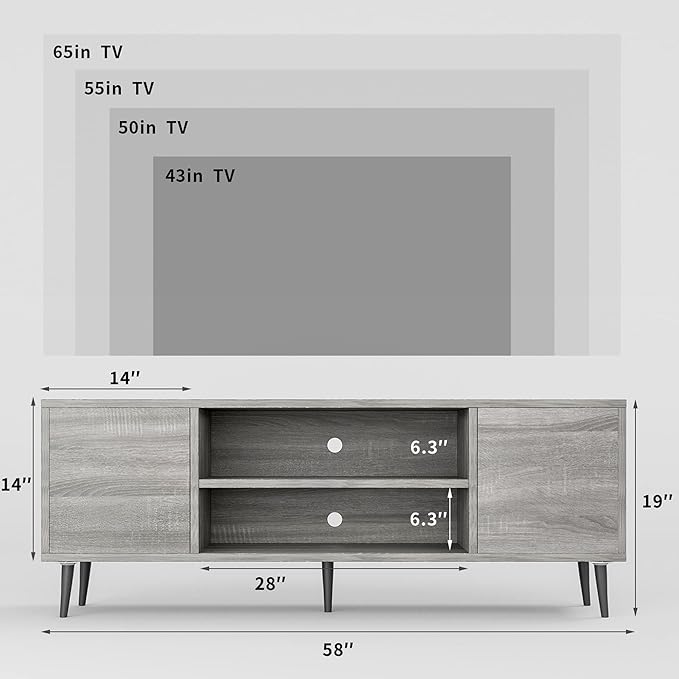 JUMMICO TV Stand for 65 Inch TV, Mid Century Modern TV Stand, Entertainment