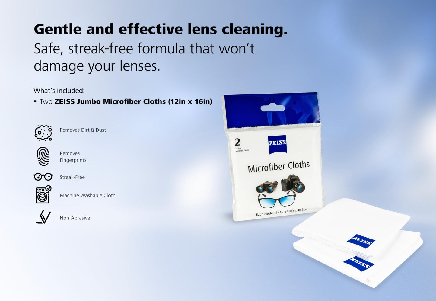 ZEISS MicroFiber Lens Cleaning Cloth (Pack of 2) JUMBO SIZE