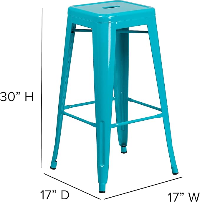 Flash Furniture Kai Commercial Grade 4 Pack 30" High Backless Crystal Teal-Blue