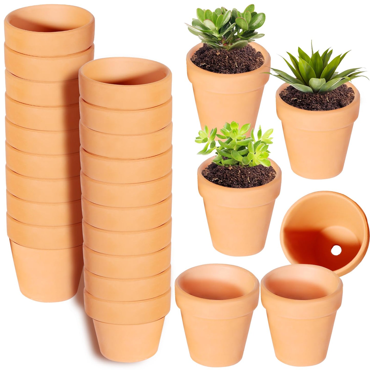 Kosrtuny 3 Inches Terracotta Clay Pots Pack of 26 pcs- Pottery Fleshy Flower Planter with Drainage Hole，for DIY Home and Office Desktop/Windowsill/Ornament Decoration Wedding
