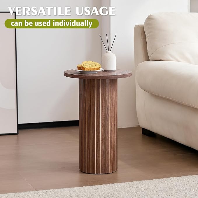 Round Side Tables Set of 3, Circle Modern Fluted Nesting Coffee Table, Accent