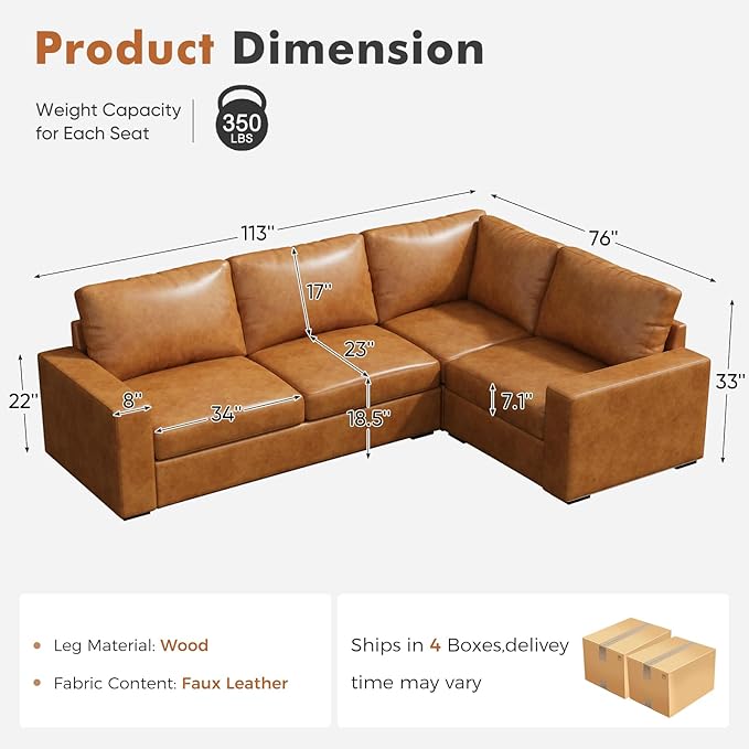 ABCASA Oversized Modular V Shaped Sectional Couches