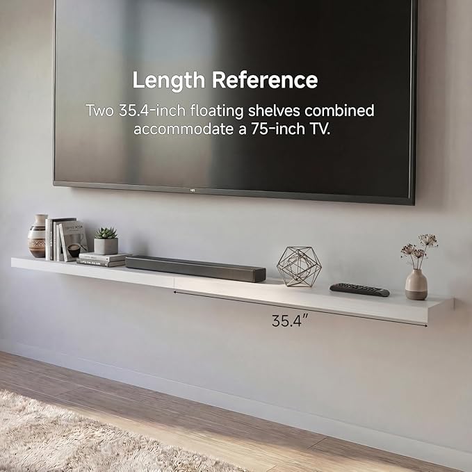 White Floating Shelves Set of 2, 35.43in Wall Mounted Display Ledge Shelves