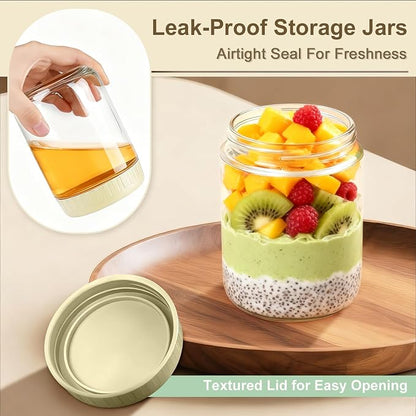 Overnight Oats Containers with Lids, 16oz Wide Mouth Mason Jars with Lids, 6 Pack Glass Jars with Airtight lid for Chia Pudding Yogurt Salad, Meal Prer Oatmeal Jars, Yellow