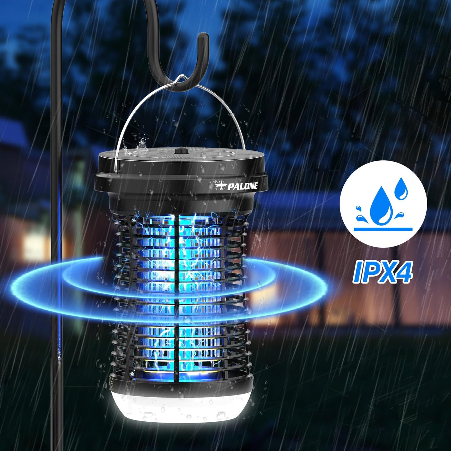 PALONE Solar Bug Zapper Outdoor, Detachable Solar Mosquito Zapper, Insect Zapper Indoor with LED Light, 4500V Fly Zapper 4 in 1 Electric Bug Zapper for Outdoor Camping Patio Garden Mosquito Killer