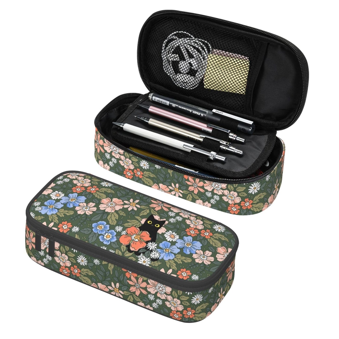 Geoocii Cute Floral Hiden Cat Large Capacity Pencil Case Organizer Pencil Pouch Stationery With Zipper School Supplies Pencil Bag For Girls Boys Teens Adult Office