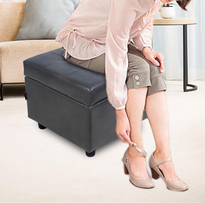 H&B Luxuries Tufted Leather Square Flip Top Storage Ottoman Cube Foot Rest