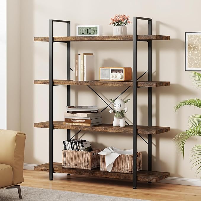 OtterOasis Heavy Duty 4-Tier Industrial Bookcase, 120lbs Shelf Capacity