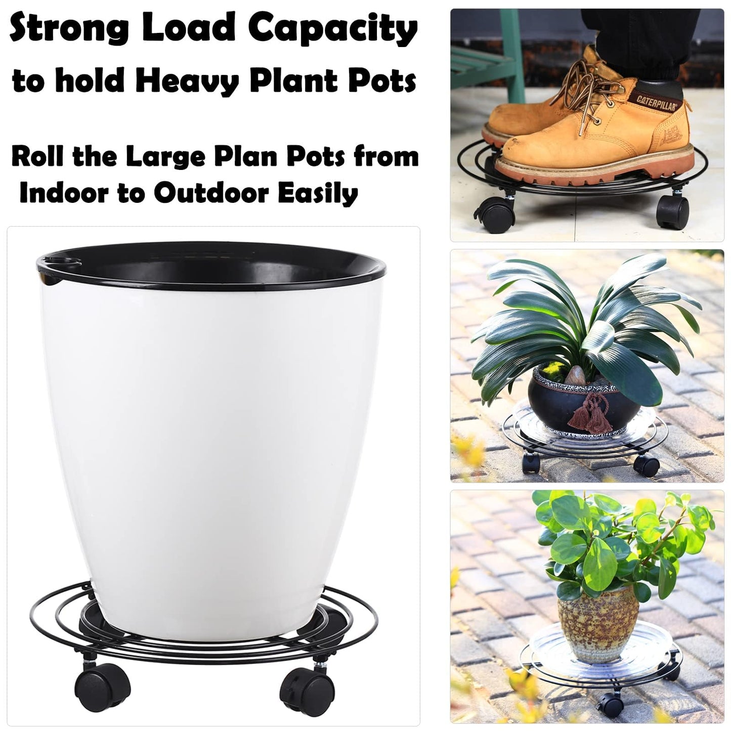Planterhoma 3 Packs Large Metal Plant Caddy 13 Inches Plant Dolly with Wheels Heavy-duty Iron Rolling Plant Stand with Casters for Indoor Outdoor Flower Pot Mover Rollers Black Wheeled Plant Colaster