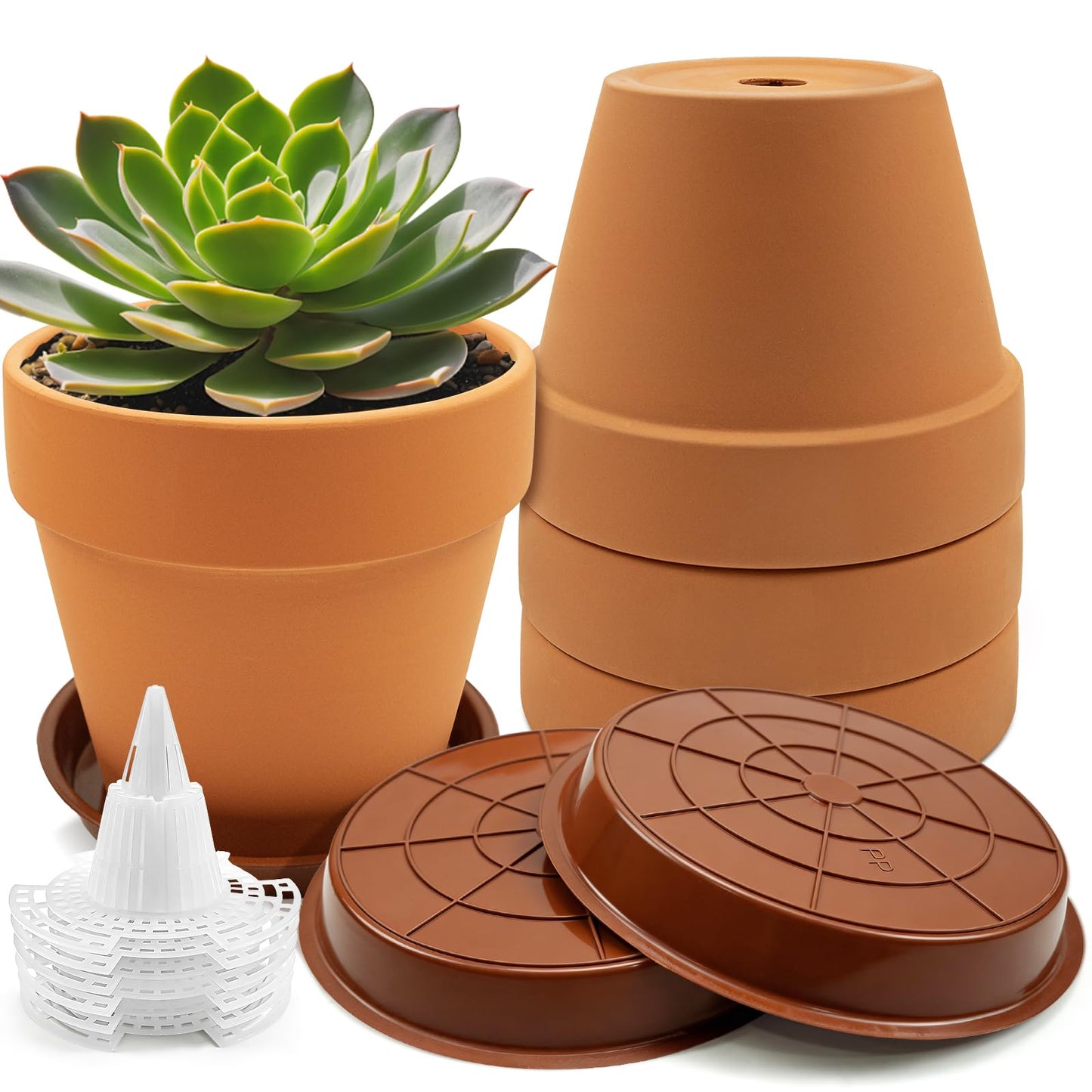Seuqhck 6 Pack 6 Inch Terracotta & Clay Pots with Saucer for Plants, Breathable Clay Planters Flowerpot Terra Cotta Flowerpot with Drainage Hole for Indoor Outdoor Gardening Succulents Home Decor