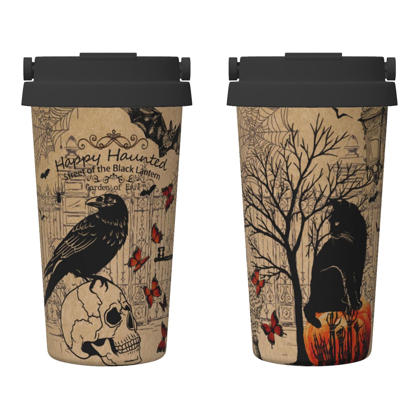 bassyil Halloween Vintage 17oz Insulated Coffee Mug with Flip Lid Handle Witch Spooky Themed Stainless Steel Insulated Travel Tumbler Spill Proof Halloween Cup Gift for Women Men Adults