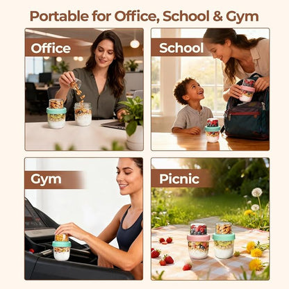ComSaf Overnight Oats Containers with Lids (8oz+4oz, 2Pcs), Glass Yogurt Parfait Cups for Cereal Nut Fruit, Dual-Layer Chia Pudding Jars Reusable, Small Mason Jars for Salad, Meal Prep, Snack, Oatmeal