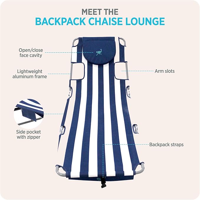 Ostrich the Backpack Chaise Lounge, Folding & Reclining Outdoor Beach Chaise