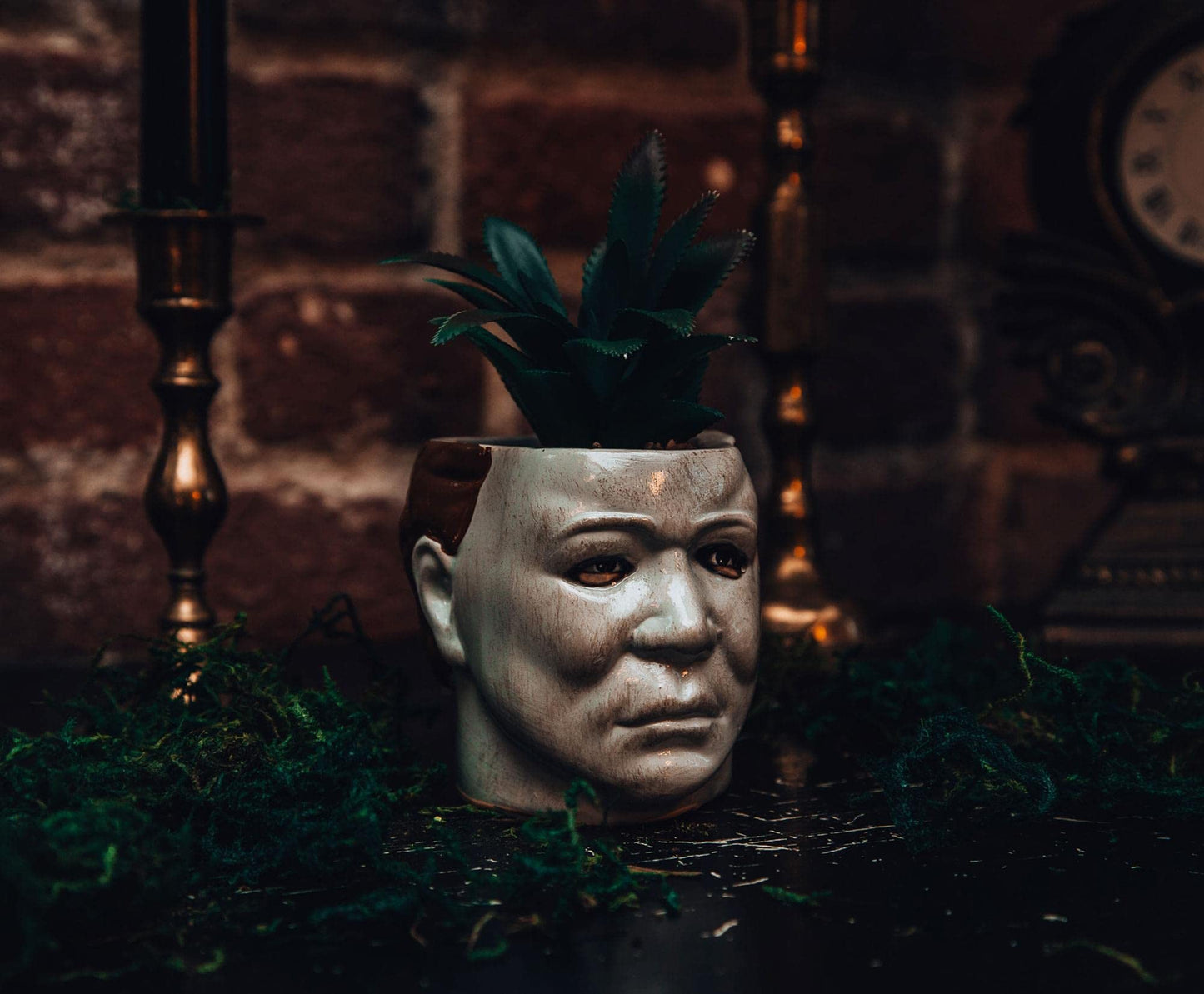 Toynk Halloween Michael Myers 3-Inch Ceramic Mini Planter with Artificial Succulent | Small Flower Pot, Faux Indoor Plant
