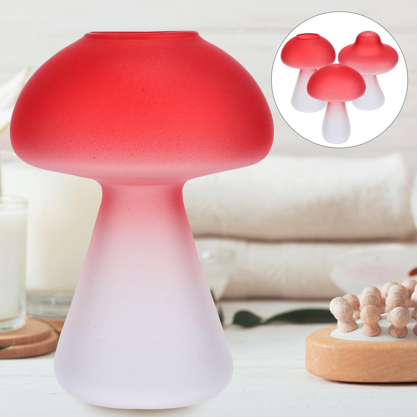 Garneck 3pcs Glass Mushroom Terrarium Vases Hydroponic Decorative Flower Vases for Home Desktop Plant Propagation Red Glass Ornament