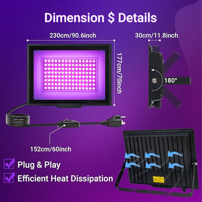 2 Pack 80W LED Black Lights, IP66 Waterproof Blacklight Flood Lights with Plug & Switch, UV Lighting for Halloween Party, Glow in The Dark, Body Paint, Stage & Neon Glow Decor