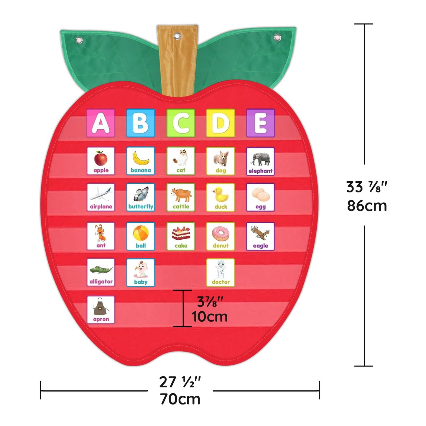 Large Pocket Chart for Classroom, 27 ½＂x 33 ⅞" Apple Shaped Hanging Pocket Charts for Kids, Back to School Supplies for Teacher, Pocket Charts with 6 Sentence Strips Holder (Red)