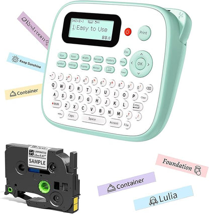 Label Maker for Kids, Desktop Label Maker Machine Labels-Waterproof, D210S Handheld Labeler Machine with Tape-12mm 0.47 Laminated White, Multiple Symbols for Home Office School Kids Teachers Gifts
