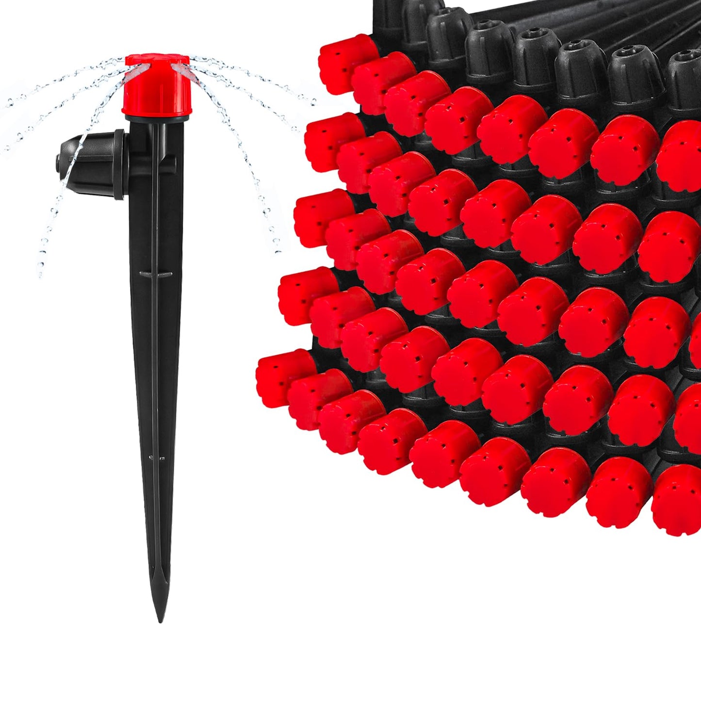 WZFLRUA 55 Pieces Drip Irrigation Emitters for 1/4" Tubing, Adjustable 360 Degree Water Flow Irrigation Multi Stream Spray Emitter On 5" Stake for Garden Watering System