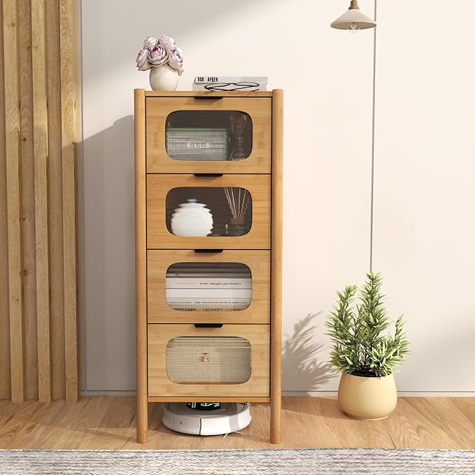 Giantex 4 Drawer Storage Cabinet, Bamboo Storage Organizer