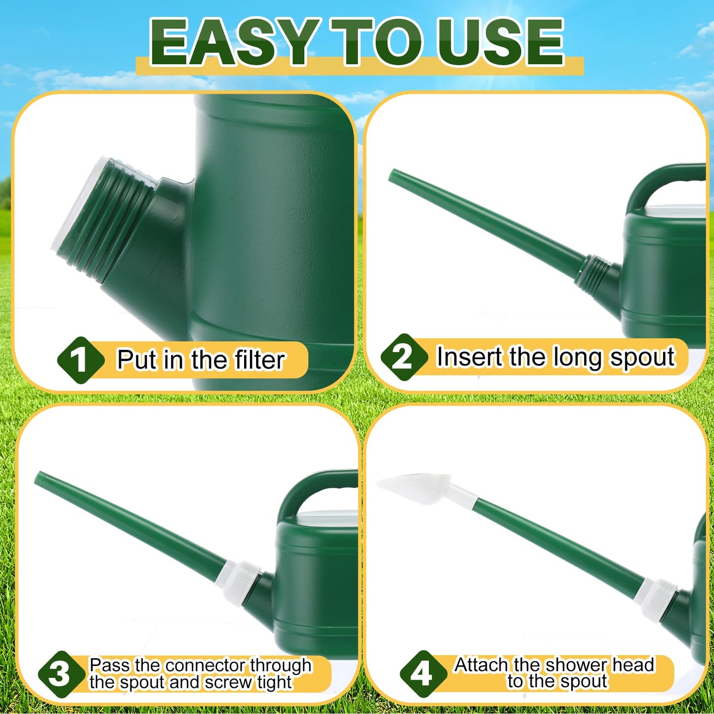 Reallnaive 6-piece Indoor Watering Can Set – 1 Gal Can, 6.8 oz Spray, 15 oz Squeeze, Plant Watering Globes & Soil Moisture Meter, Indoor & Outdoor Plant Care(Army Green)