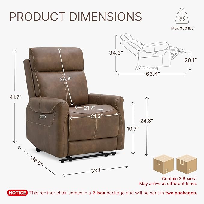 KISLOT Leather Recliner Chair Set of 2, Wall Hugger RV Recliners