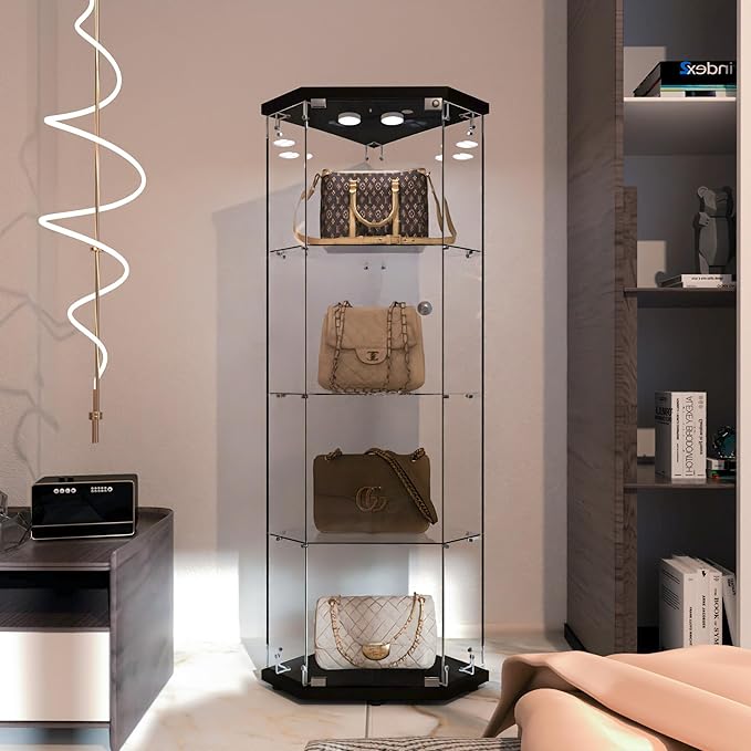 LFT HUIMEI2Y Glass Display Corner Cabinet 4-Shelf, Curio Cabinets Fast
