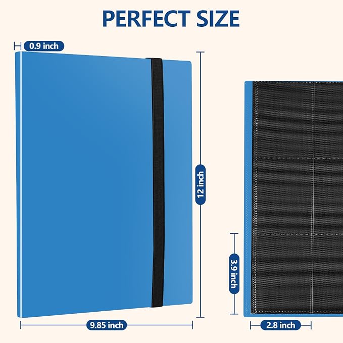 Card Binder, EDUDIIU 9 Pockets Premium Trading Card Binders, Cards Collection Binder Album, Side Loading Yugioh Holder Book for Sport, Football, Baseball Collector - Blue