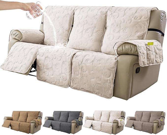 100% Waterproof Recliner Sofa Covers 3 Seater, 6-Piece Split Non-Slip Reclining