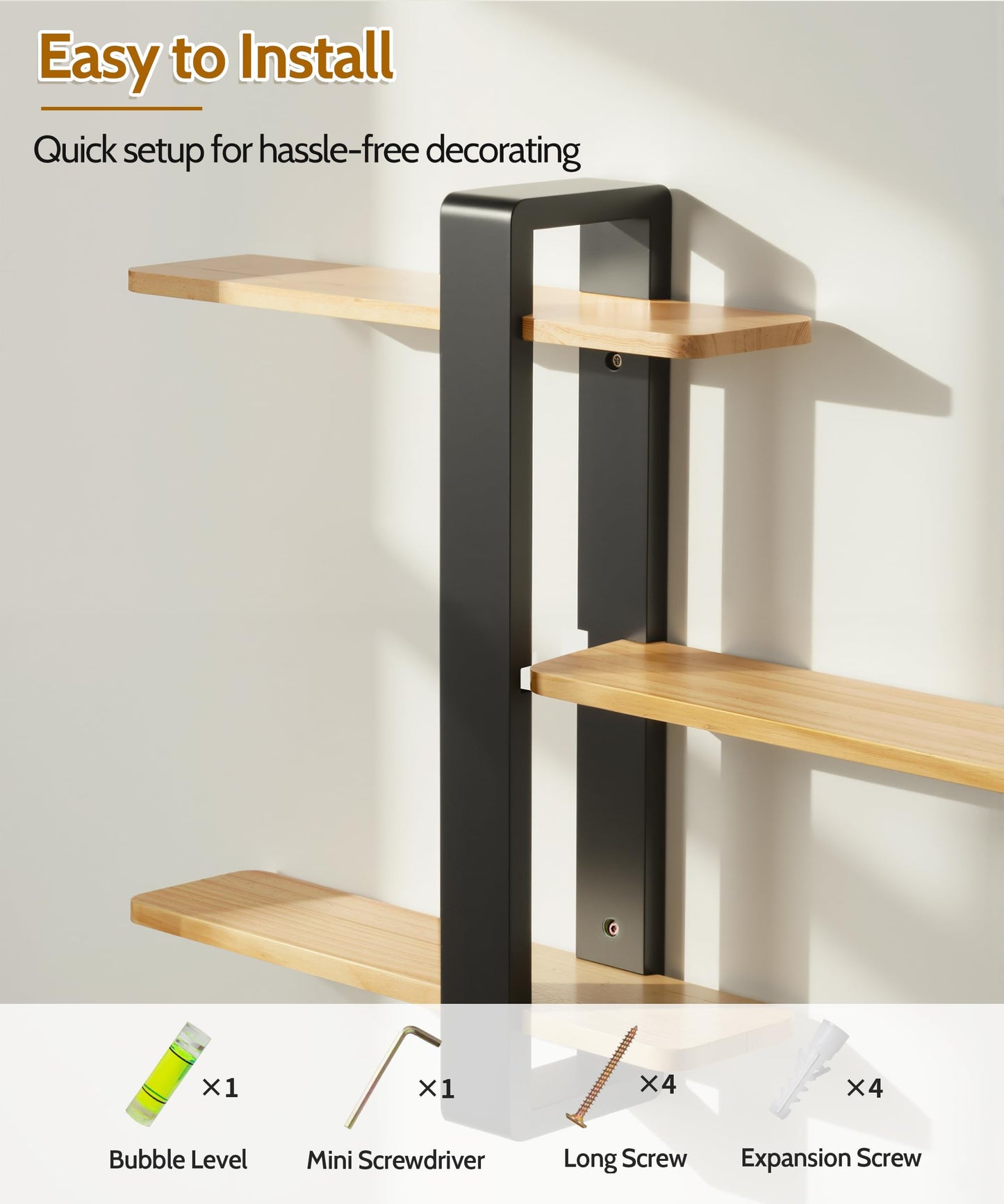 SUMGAR Floating Shelves for Wall Mounted Shelving Unit All Pine Wood 3 Tier Large Shelf for Bedroom Living Room Office Bathroom Home Decoration Storage Plant Photo Display Modern 20in
