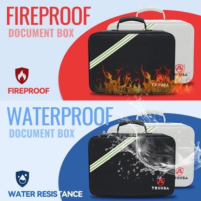 Fireproof Document Box w/Lock & Reflective Strip, Fireproof Waterproof Document Organizer, Safe Bag for Important File Storage, Portable for Travel, for Tax Files, Paper, Certificates(Silver)