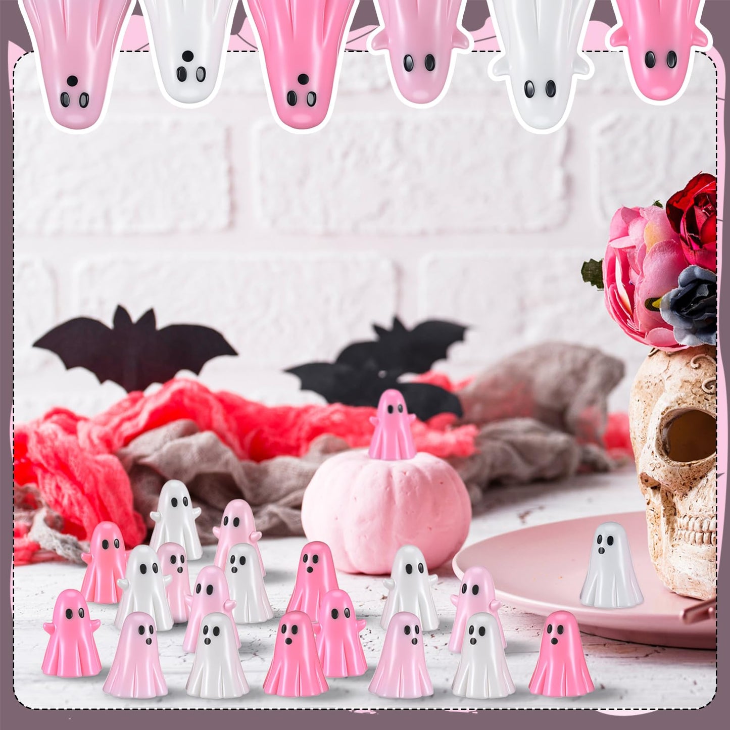 Beeveer 50 Pcs Halloween Mini Ghost Figurines Ghost Figurines Resin Small Miniature Figures Spooky Tiered Tray Decor Garden Cake Topper Dollhouse Micro Home Tabletop Landscape Decor