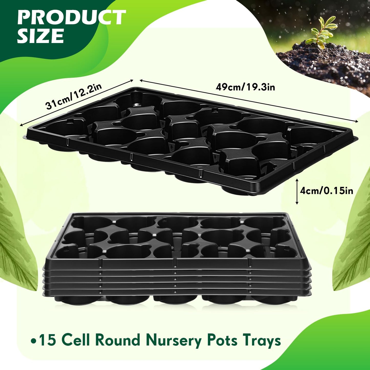 Baderke 16 Pack 15 Cell 4 Inch Round Nursery Pots Trays Thickened Durable Seedling Pots Carrying Trays for Holding Nursery Pot