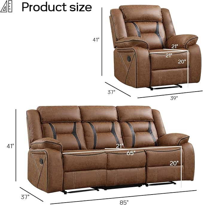 EBELLO Faux Leather Recliner Sofa Furniture Set