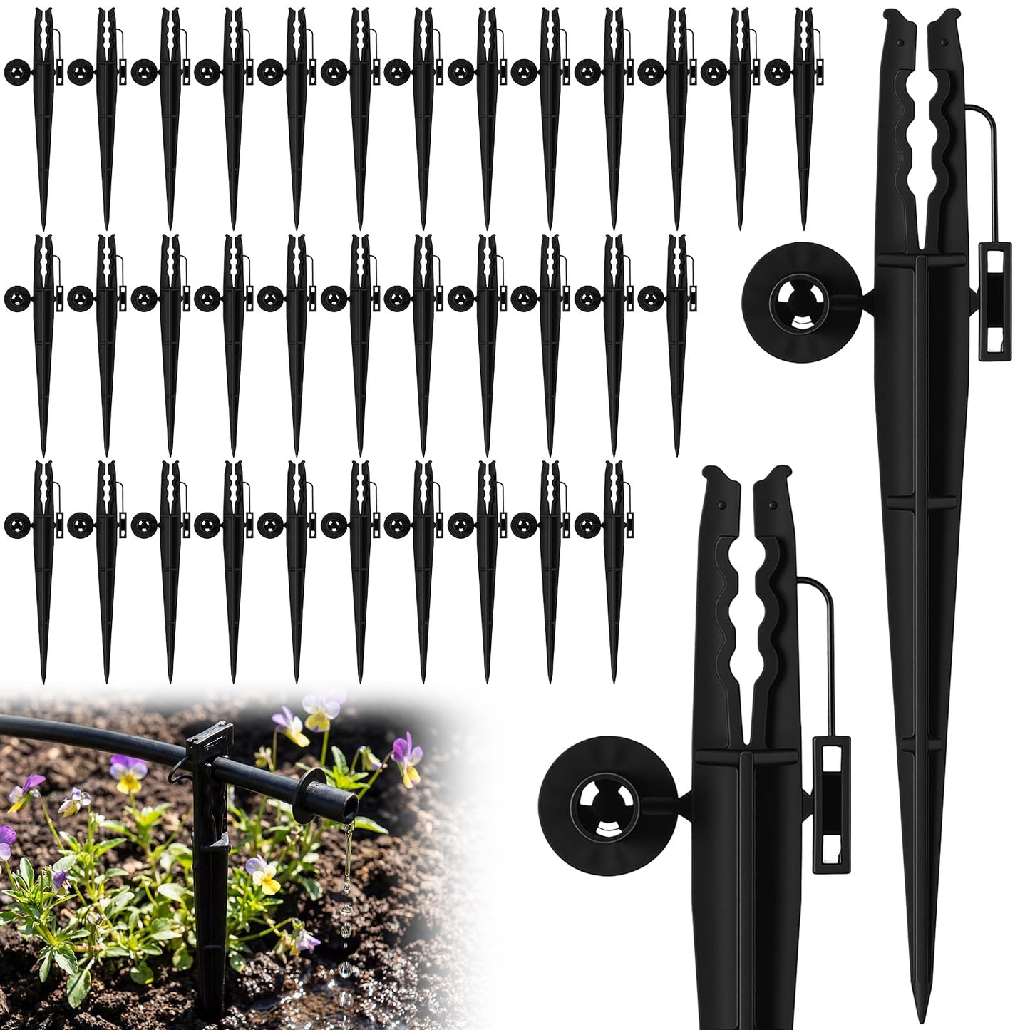 Afarnook 50 Pcs Irrigation 1/4" Tubing Stake with Bug Cap Diffuser and Locking Cap Black Irrigation Support Stakes Drip Stakes Tubing Hose Stake for Micro Sprinkler Gardens Supplies