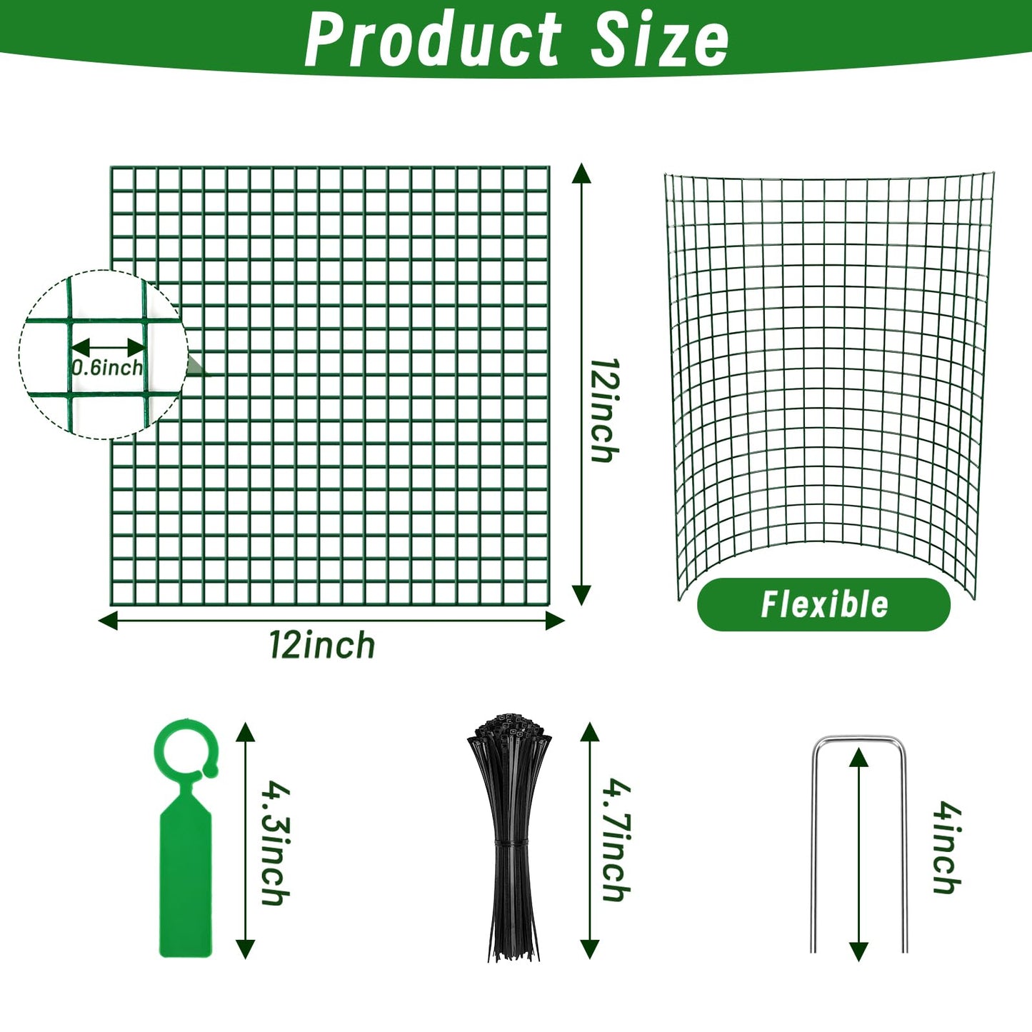 Plant Protectors from Animals - DIY Reusable Plant Cages for Outdoor Plants, Square Mesh Plant Covers Kits, 12"x12" Panels (6/18/30 Pcs) (18, Dark Green)